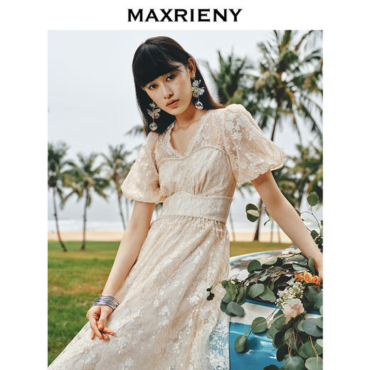 MAXRIENY复古宫廷感浮雕连衣裙蕾丝网纱小白裙(货号:MS88DR325) 商品图1