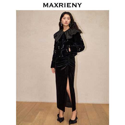 MAXRIENY宫廷复古水晶流苏小香风丝绒羽绒服外套(货号:MC88DC761) 商品图3