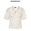 MAXRIENY复古赫本风蕾丝v领泡泡袖雪纺衫短袖上衣(货号:MC88TP349) 商品缩略图4