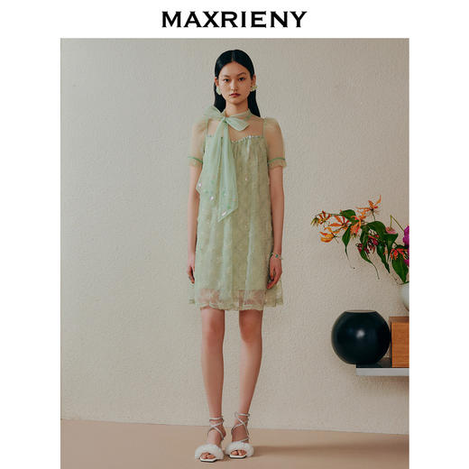 MAXRIENY欧式园艺风网纱连衣裙薄荷曼波风穿搭裙子(货号:MC88DR263) 商品图1