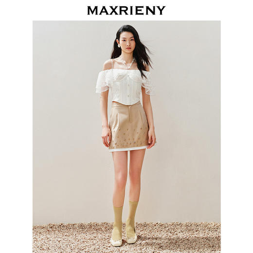 【浪漫花园-商场同款】MAXRIENY复古优雅珍珠链条上衣修身显瘦(货号:MC85TP050) 商品图1