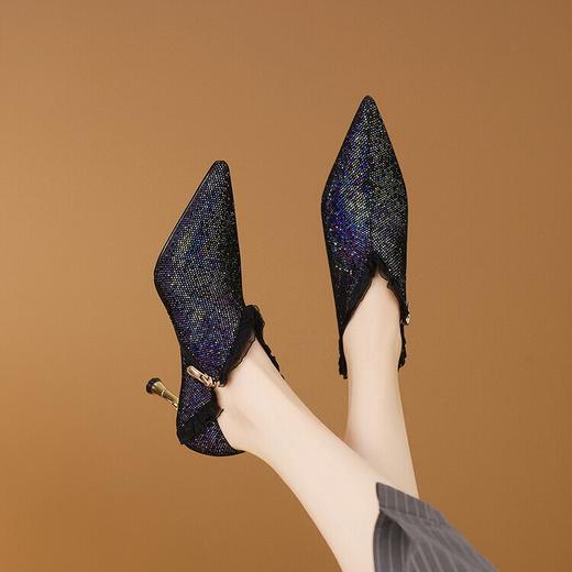 【预售7天】蕾丝花边真皮高跟深口单鞋女水钻尖头秀气皮鞋秋冬踝靴CX&CX083 商品图1