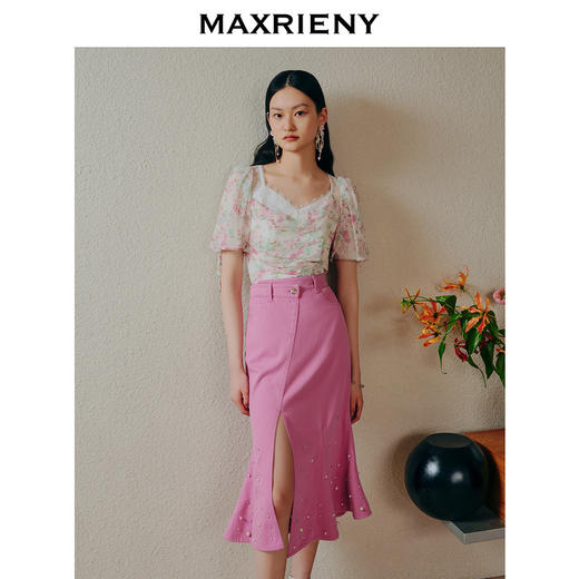 MAXRIENY法式浪漫开叉设计感鱼尾裙钉珠牛仔半身裙(货号:MC88SK284) 商品图2