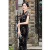 中国风黑色蕾丝丝绒，拼接长款旗袍GX-262674 商品缩略图3