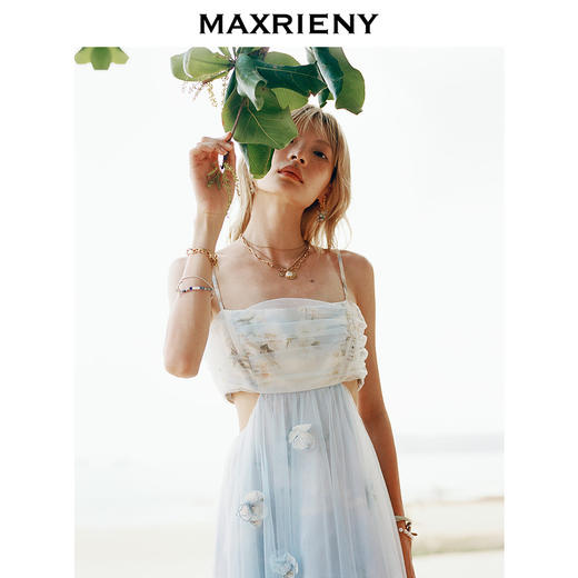 【海边度假-商场同款】MAXRIENY海盐蓝立体花朵裙立体手工花朵(货号:MC85DR379) 商品图2