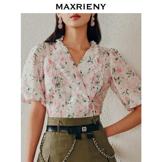 MAXRIENY夏日浪漫衬衫v字翻领玫瑰提花上衣(货号:MC88TP265) 商品图2