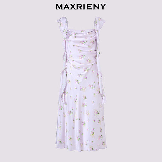 【浪漫度假-商场同款】MAXRIENY紫玫瑰连衣裙波浪花边真丝印花(货号:MC85DR407) 商品图4