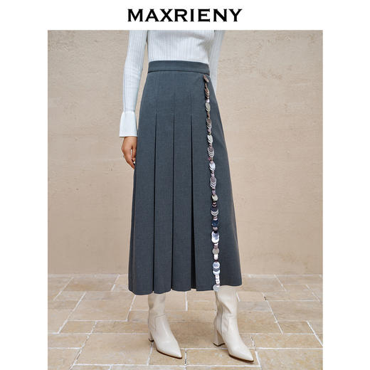 MAXRIENY*复古感闪亮半裙烟灰色百褶裙(货号:MC88SK762) 商品图2