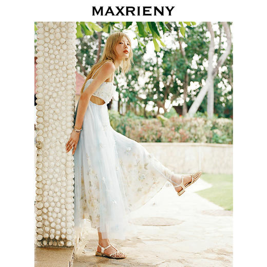 【海边度假-商场同款】MAXRIENY海盐蓝立体花朵裙立体手工花朵(货号:MC85DR379) 商品图1