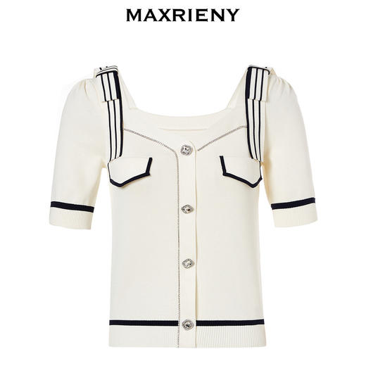 MAXRIENY千金海军风上衣复古甜美收腰泡泡袖针织衫(货号:MC88SW308) 商品图4