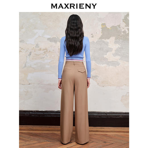 MAXRIENY率性复古感摩卡高腰褶皱阔腿裤梭织休闲裤(货号:MC88PA568) 商品图3