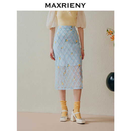 MAXRIENY柠檬半裙肌理感蕾丝高腰一步裙(货号:MC88SK274) 商品图2