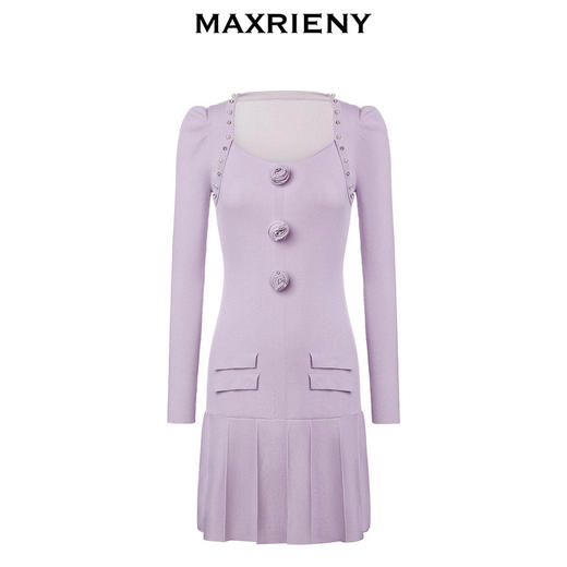 MAXRIENY复古优雅立体玫瑰针织长袖连衣裙修身(货号:MS88DR530) 商品图4