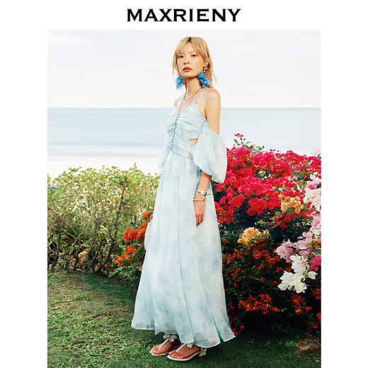 【商场同款】MAXRIENY浪漫度假连衣裙海边裙子钉钻晕染印花长裙(货号:MS85DR043) 商品图1
