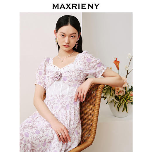 MAXRIENY法式浪漫印花鱼骨碎花连衣裙桑蚕丝裙子(货号:MC88DR506) 商品图1