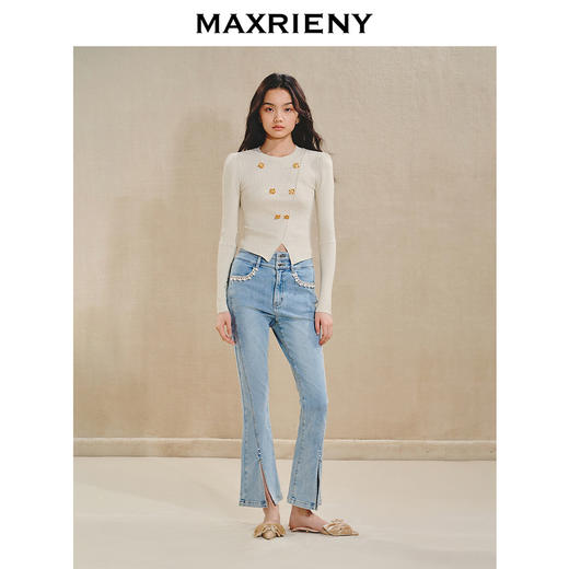 【主题纪念款】MAXRIENY*复古套头针织衫金花纽扣斜襟修身上衣(货号:MS85SW525) 商品图1