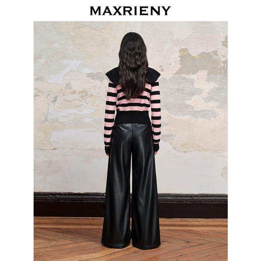 【商场同款】MAXRIENY条纹彼得大翻领针织拉链开衫秋冬修身上衣女(货号:MC88JA590) 商品图3