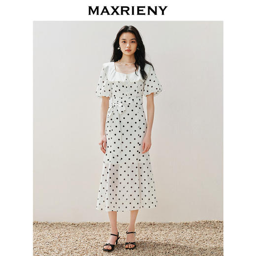 【商场同款】MAXRIENY优雅复古波点连衣裙方领鱼尾名媛茶歇裙(货号:MS85DR262) 商品图1