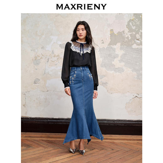 MAXRIENY*复古感流星珠片衬衫上衣蕾丝雪纺衫(货号:MC88TP525) 商品图1