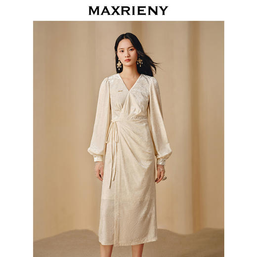 MAXRIENY法式复古连衣裙钻石绒围裹绑带松弛感裙子(货号:MC88DR808) 商品图1