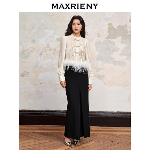 【商场同款】MAXRIENY新中式廓形流苏盘扣丝绒衬衫23秋冬新款上衣(货号:MC88TP605) 商品图1