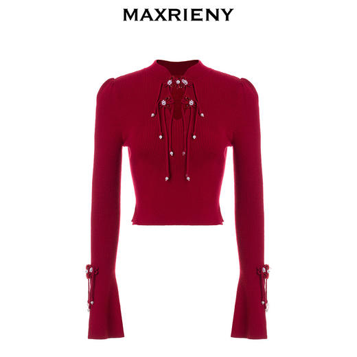 【商场同款】MAXRIENY新年红国风针织复古水晶扣套头毛衫修身上衣(货号:MC88SW820) 商品图4