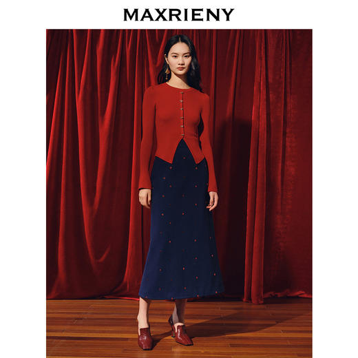 MAXRIENY*复古红收腰针织衫冬款修身上衣战衣(货号:MC88SW850) 商品图1