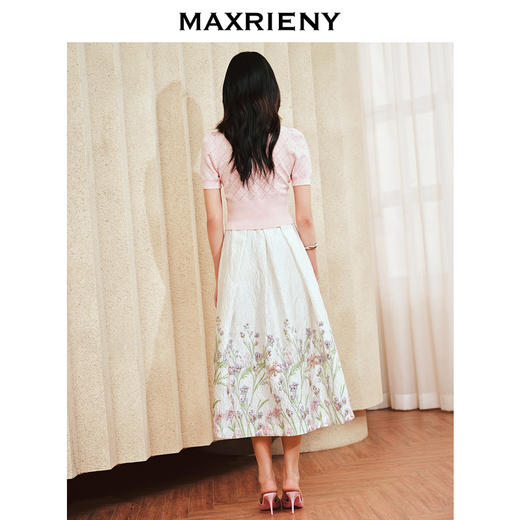 MAXRIENY甜美复古感菱形格提花v领毛衫修身上衣(货号:MS85SW023) 商品图3