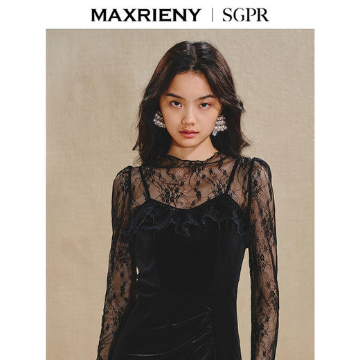 【商场同款】MAXRIENY法式浪漫复古连衣裙蕾丝丝绒长裙抽褶包臀(货号:MS85DR761) 商品图2