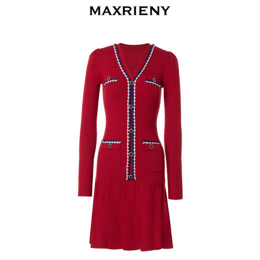 MAXRIENY*复古优雅撞色织带连衣裙冬款新年裙子(货号:MC88DR777) 商品图4
