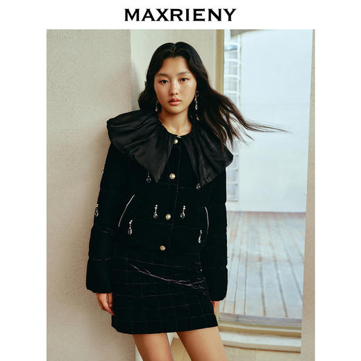 MAXRIENY宫廷复古水晶流苏小香风丝绒羽绒服外套(货号:MC88DC761) 商品图1