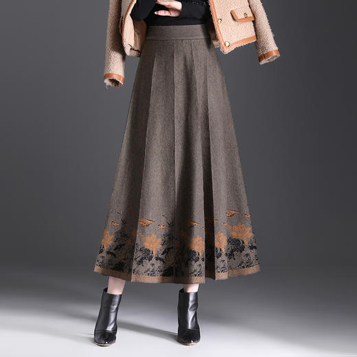优雅定位花毛线裙女2024秋冬新款中长款大摆A字裙高腰显瘦半身裙 商品图2