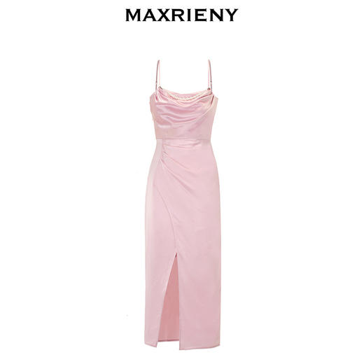 MAXRIENY法式浪漫荡领吊带连衣裙醋酸缎面裙子(货号:MS85DR025) 商品图4