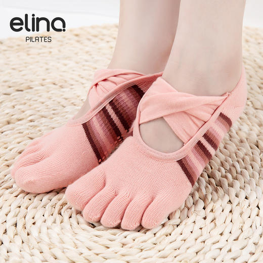 elina一恋2024 纽结彩绑带五趾普拉提瑜伽防滑袜ELR2507 商品图0