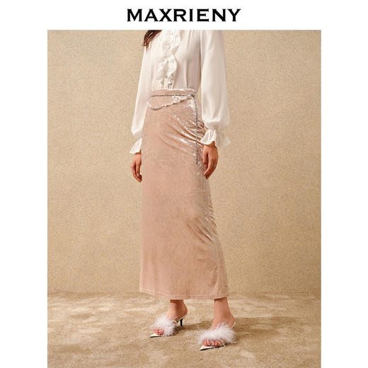 MAXRIENY*复古感丝绒鱼尾半裙钻石绒直筒裙子(货号:MS88SK769) 商品图2
