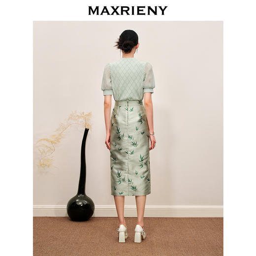 MAXRIENY新中式格纹镂空套头针织上衣薄荷曼波风(货号:MC88SW503) 商品图3