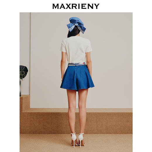 MAXRIENY夏日赫本海军风牛仔A字裙裤热裤(货号:MC88PA290) 商品图3