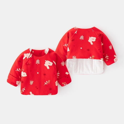 【大红新生婴儿夹棉保暖半背衣】满月上衣长袖秋冬宝宝男女纯棉百天 商品图0