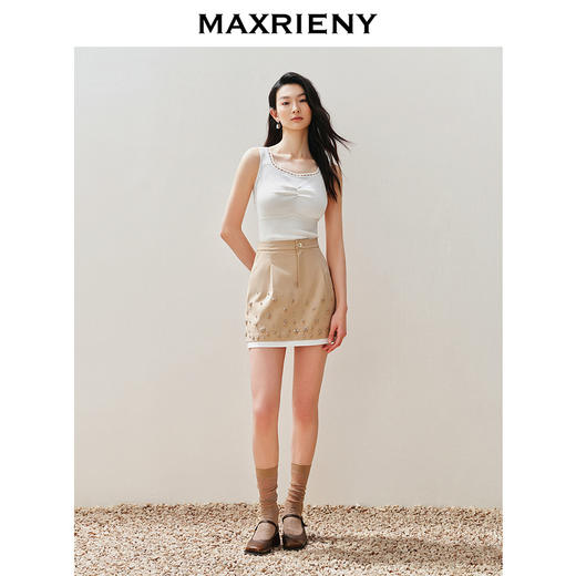 【Day Dreaming-主题纪念款】MAXRIENY*花卉钉钻拼边半裙(货号:MC85SK025) 商品图1