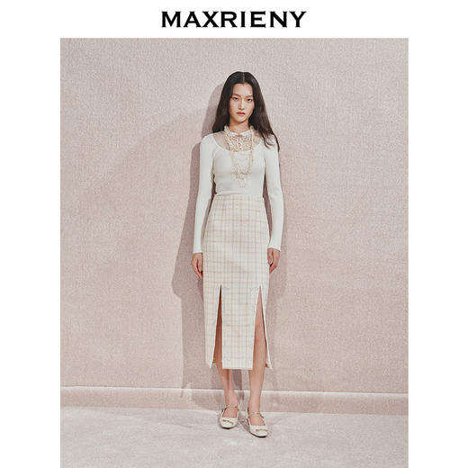 【主题纪念款】MAXRIENY宫廷刺绣双开衩铅笔裙2024秋冬新款半裙(货号:MC85SK505) 商品图1