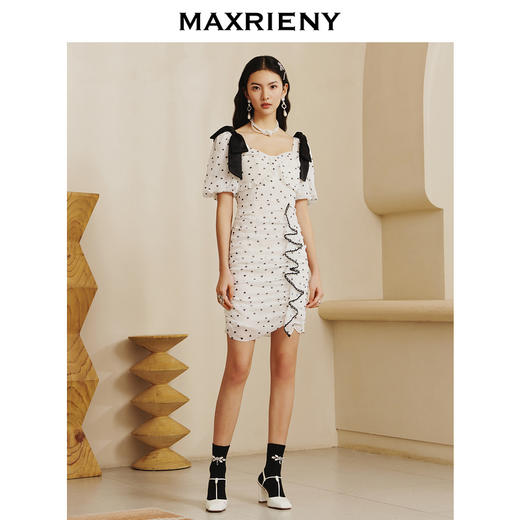 MAXRIENY爱心抽褶波点连衣裙文艺复古感裙子(货号:MS88DR030) 商品图3