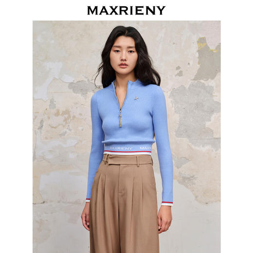 MAXRIENY小立领拉链套头针织修身收腰上衣女(货号:MC88SW587) 商品图2