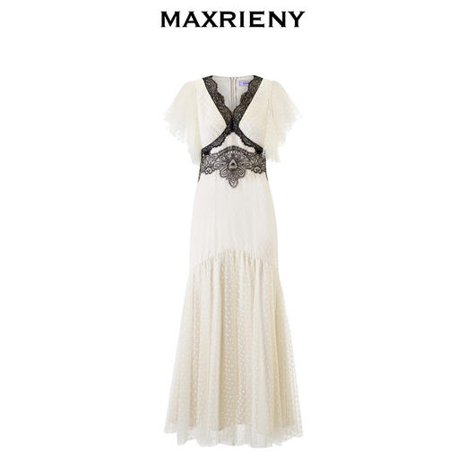 MAXRIENY复古宫廷浪漫风撞色蕾丝连衣裙波点裙子(货号:MS85DR048) 商品图4