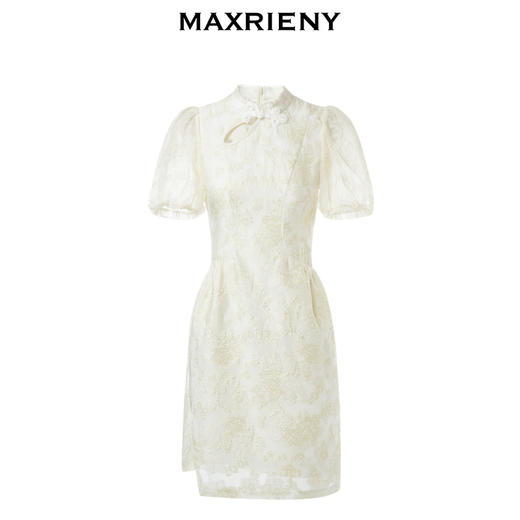 MAXRIENY改良立领旗袍秋泡泡袖连衣裙修身花苞裙(货号:MC87DR568) 商品图4