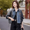 休闲洋气时尚宽松，小个子牛仔衬衫拼接短外套HR-YLFS8939 商品缩略图0
