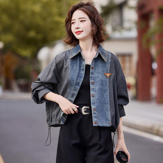 休闲洋气时尚宽松，小个子牛仔衬衫拼接短外套HR-YLFS8939 商品图0