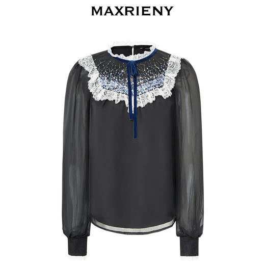 MAXRIENY*复古感流星珠片衬衫上衣蕾丝雪纺衫(货号:MC88TP525) 商品图4