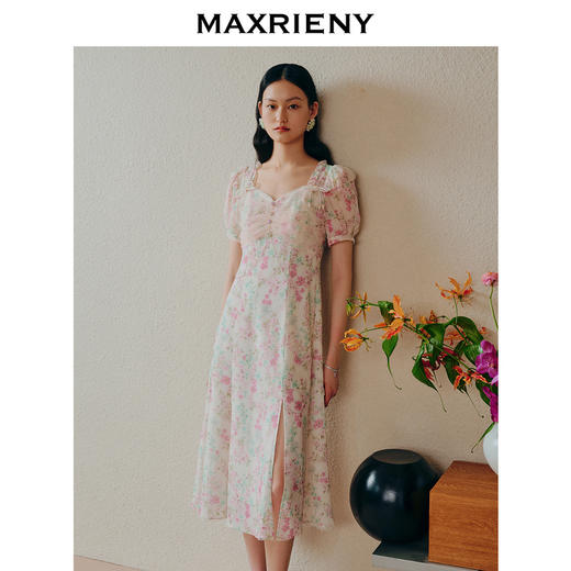 【商场同款】MAXRIENY恋恋桃花裙浪漫碎花裙桑蚕丝连衣裙茶歇裙(货号:MC88DR312) 商品图1