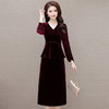 金丝绒包臀裙中长款假两件，长袖裙气质优雅女装职业秋冬裙QYM-LRX-NF8132-1-Y 商品缩略图0