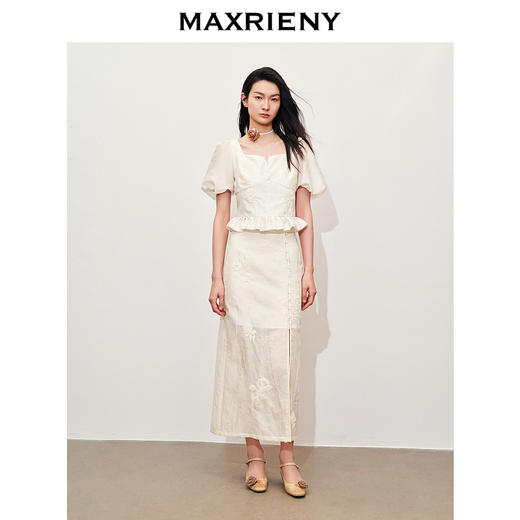 【贵雅新中式-商场同款】MAXRIENY重工绣花开衩半身裙高腰包臀(货号:MC85SK266) 商品图1